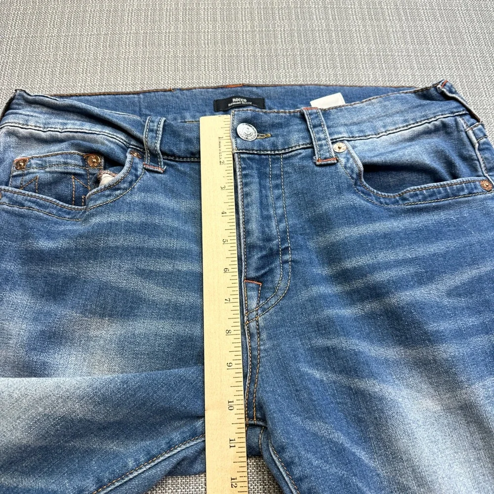 True Religion Rocco‎ Relaxed Skinny Jeans 33 x31 Blue Faded Whiskered Stretch